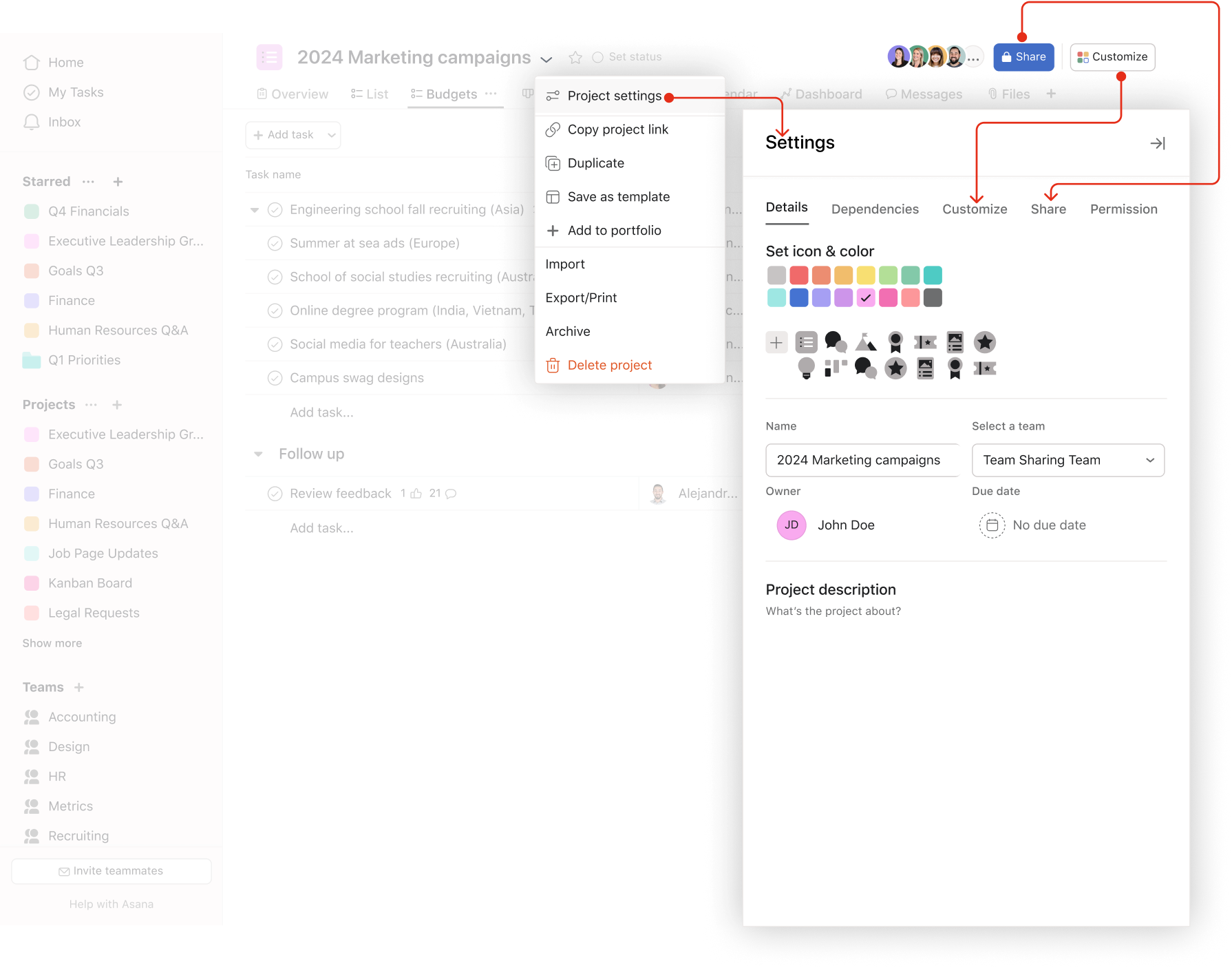 Single modal solution: all-in-one settings with shared entry points