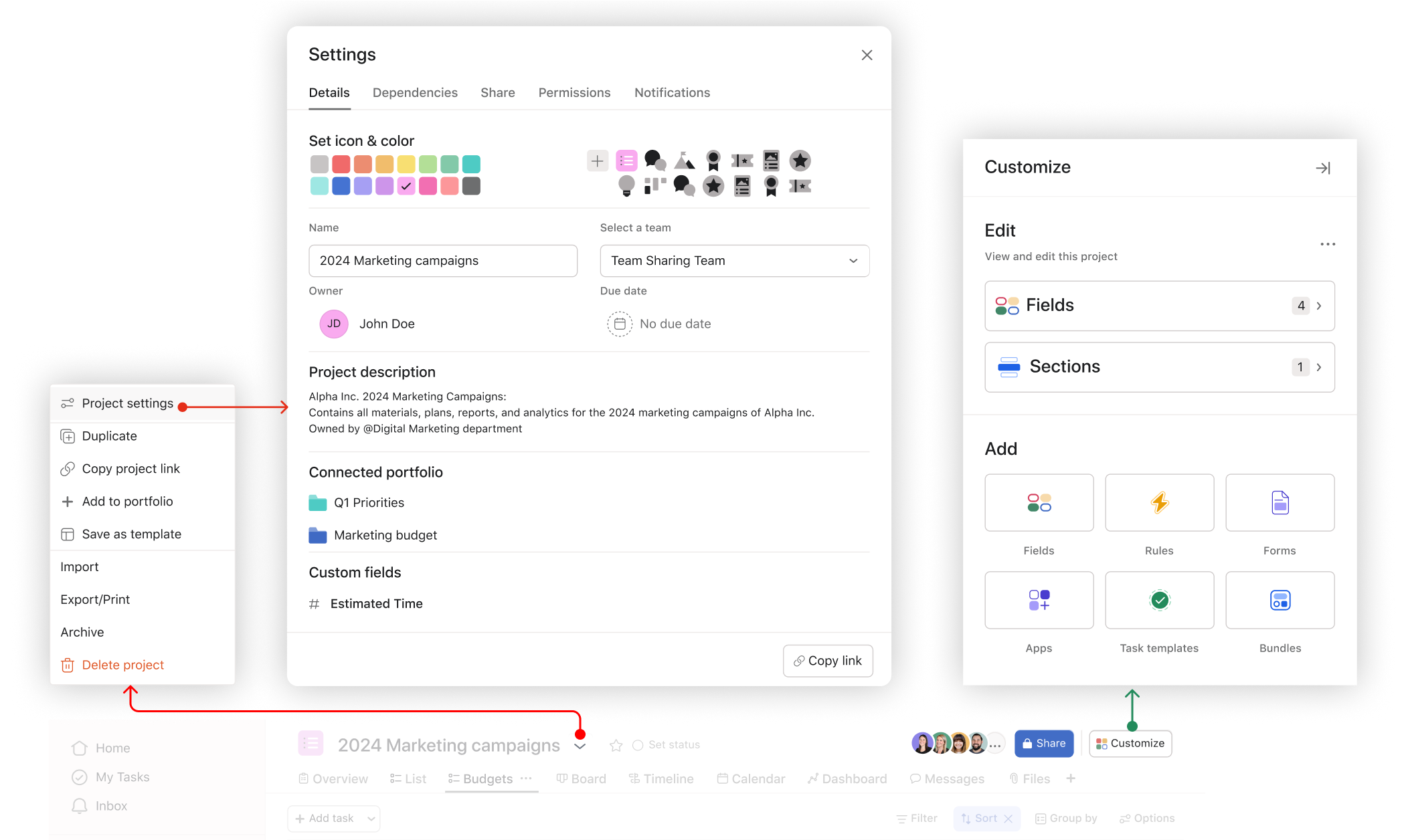 Duo hubs solution: two entry points with focused modals and flows
