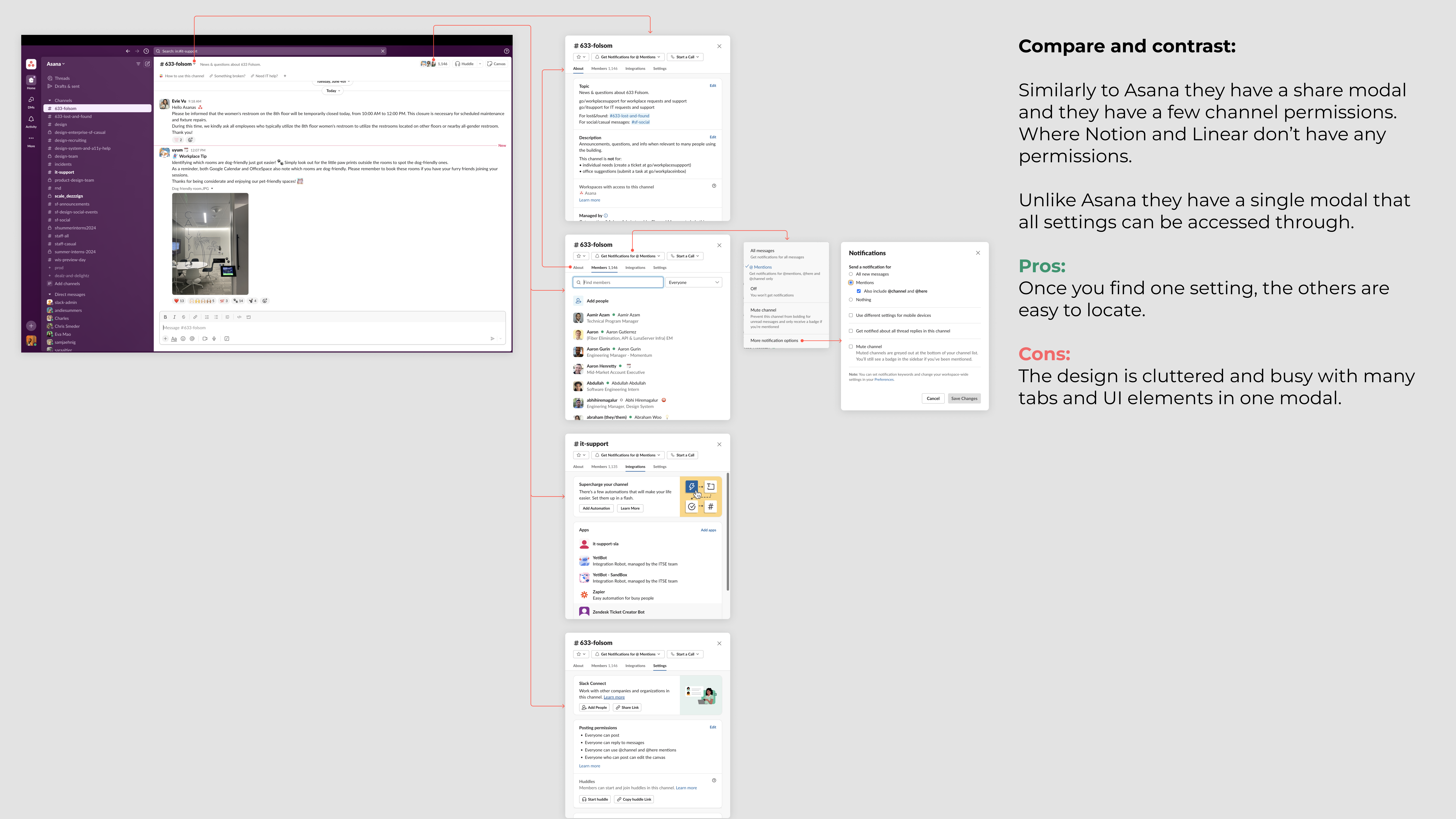 Slack: competitor settings UX — screenshots and analysis vs Asana